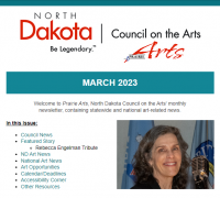 NDCA Prairie Arts March 2023 Newsletter screenshot of top