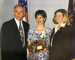 Rebecca holding ND Governor’s Award for the Arts with former Governor and First Lady Ed and Nancy Schafer (1999)
